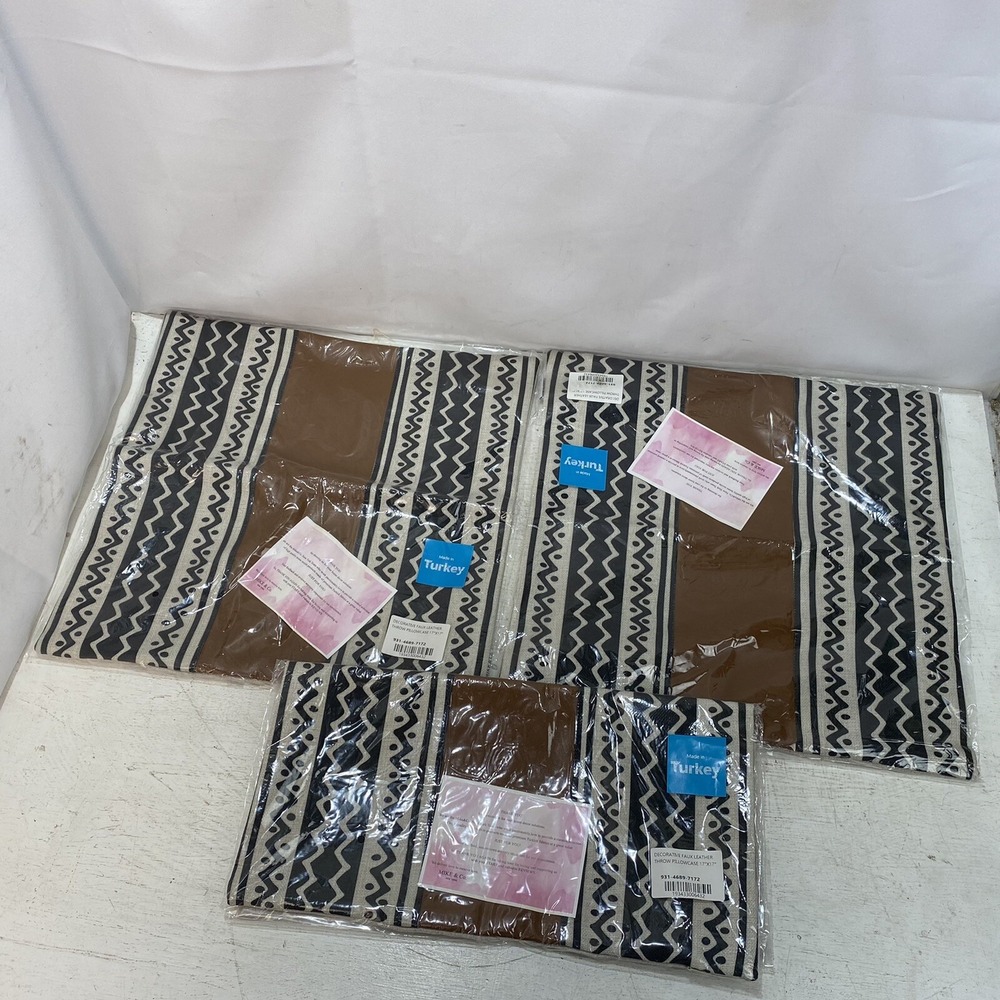 Set of 3 - Brown Boho Handcrafted Vegan Faux Leather Square Pattern 17 in. x 17